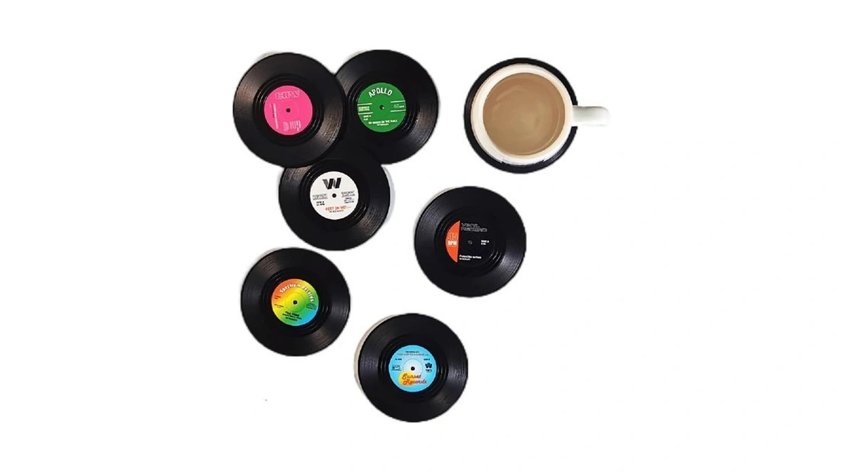 Retro Vinyl Record Coasters - 6pcs Colorful Funny Silicone Bar