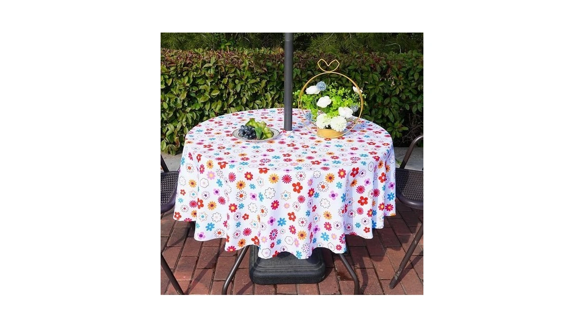Eternal Beauty 52" Round Tablecloth Waterproof Outdoor Tablecloth With Umbrella