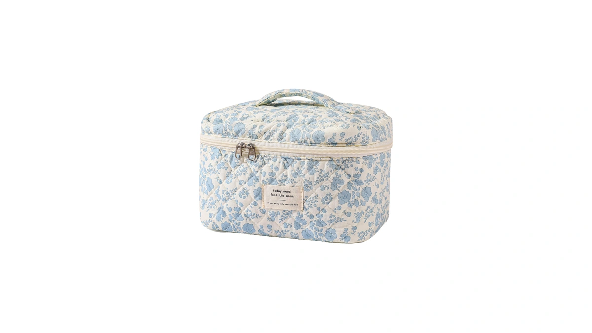 Uekeboag Large Travel Quilted Makeup Bag For Women, Floral Cotton