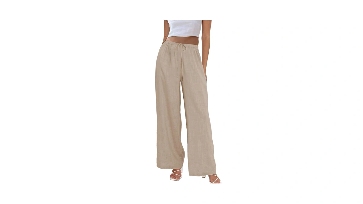 Duyang Womens Cotton Linen Palazzo Pants Drawstring Elastic Waist Casual