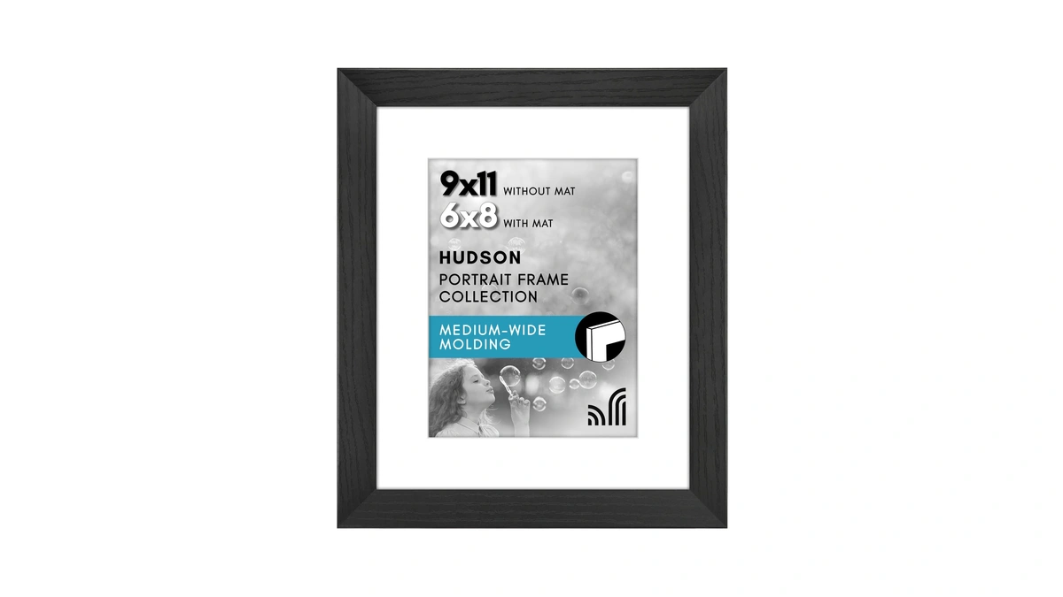 Americanflat 9x11 Picture Frame - Black Engineered Wood With Shatter-resistant
