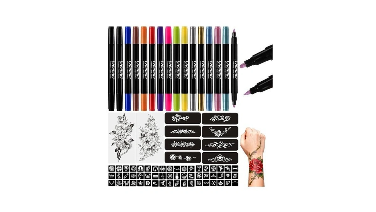 Oiomniv Temporary Tattoo Markers, 15pcs Body Markers Dual-end For Teens