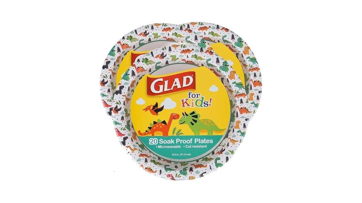 Glad For Kids Dinosaur Theme Disposable Paper Plates, Heavy Duty
