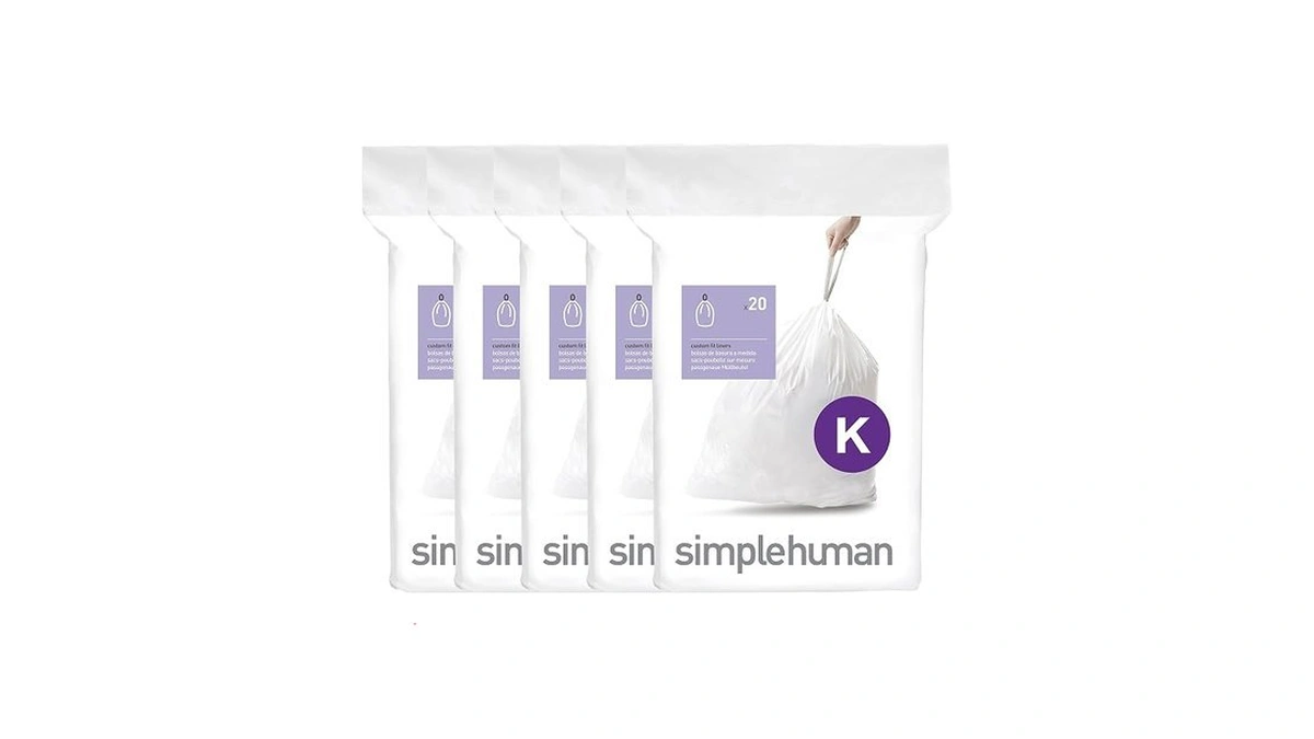 Simplehuman Code K 100 Count Custom Fit Liners, Drawstring Kitchen