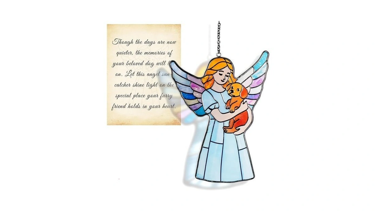 Aqgqtq Dog Angel Memorial Suncatcher With Sympathy Card, Dog Memorial