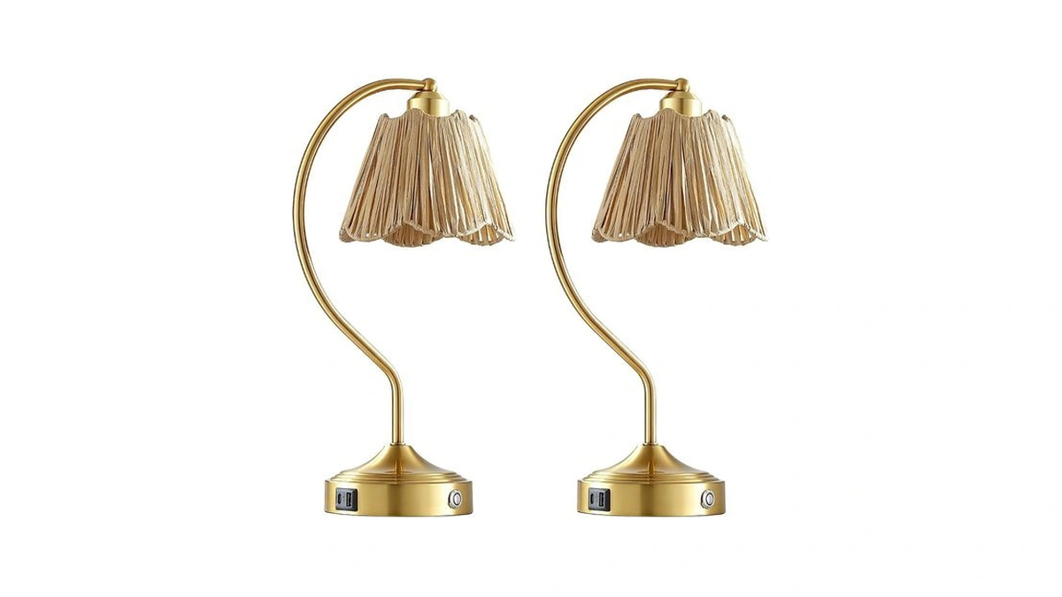 Roriano Set Of 2 Boho Rattan Small Touch Table Lamps