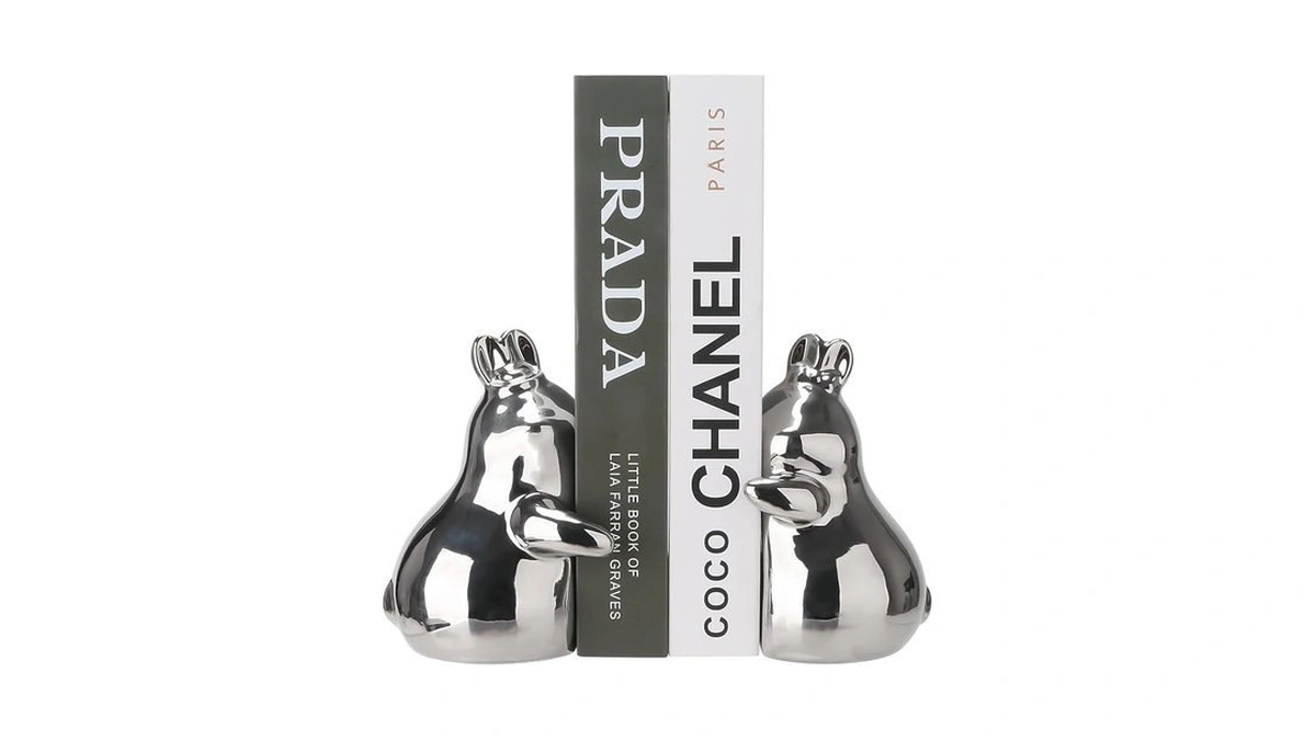 Cute Cuddly Silver Bunny Decorative Bookends, Ceramic Unique Book Holders