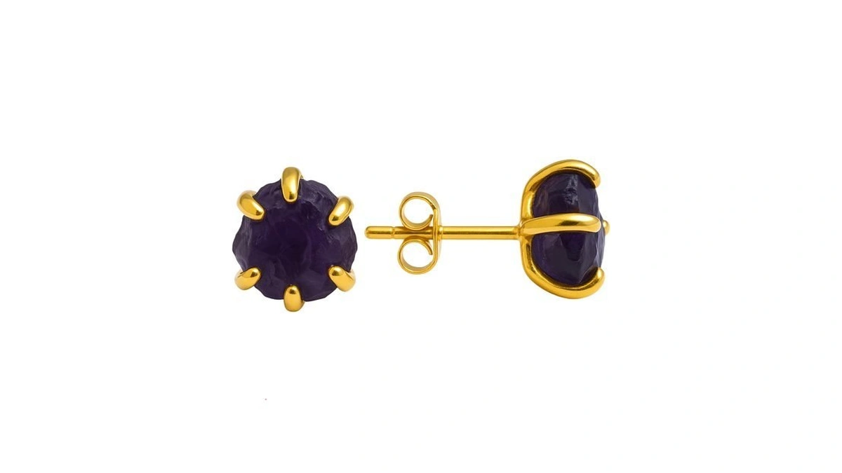 Raw Amethyst 6-8mm Sterling Silver Stud Earrings For Women