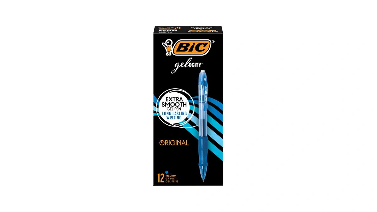 Bic Gelocity Original Blue Gel Pens, Medium Point (0.7mm), 12-count