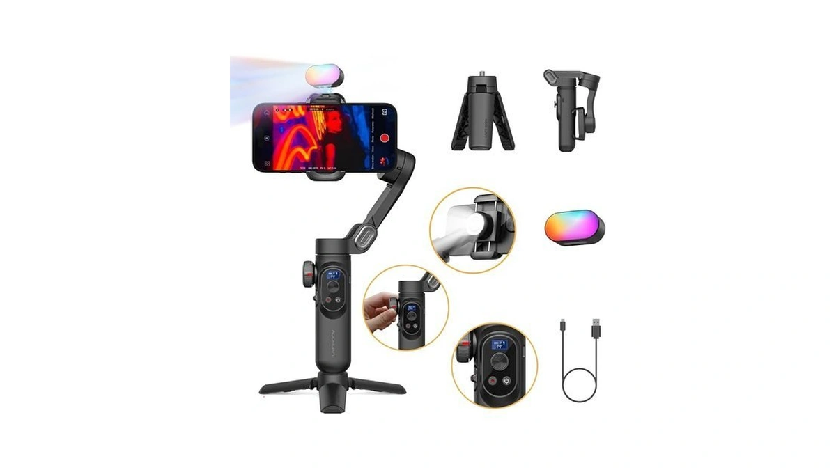 Aochuan 3-axis Gimbal Stabilizer For Smartphone W/rgb Magnetic Fill Light