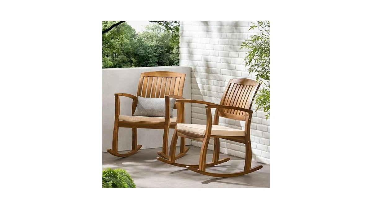 Christopher Knight Home Selma Acacia Rocking Chairs With Cushions, 2-pcs