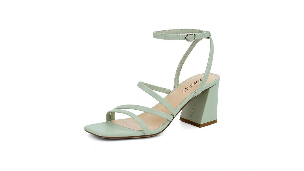 Modatope Women Heels Ankle Strap Strappy Chunky Heels, Green, 10