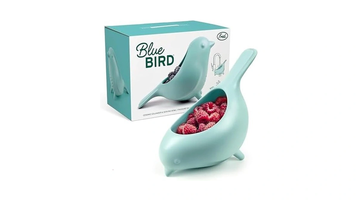 Genuine Fred Blue Bird Ceramic Colander, Charming, Unique Design, Berry