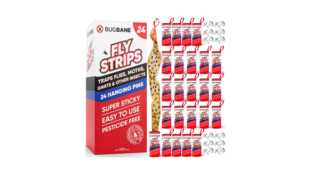 Fly Strips Indoor Sticky Hanging 24pk With Pins. Non Toxic