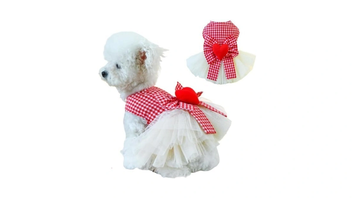 Anelekor Plaid Small Dog Dress With Leash Ring Valentines Cat