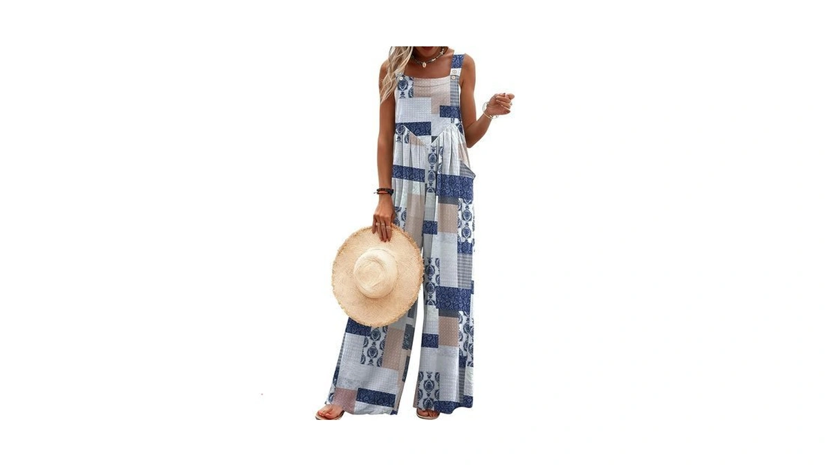 Ekouaer Women's Casual Overalls Loose Wide Leg Jumpsuits Summer Boho