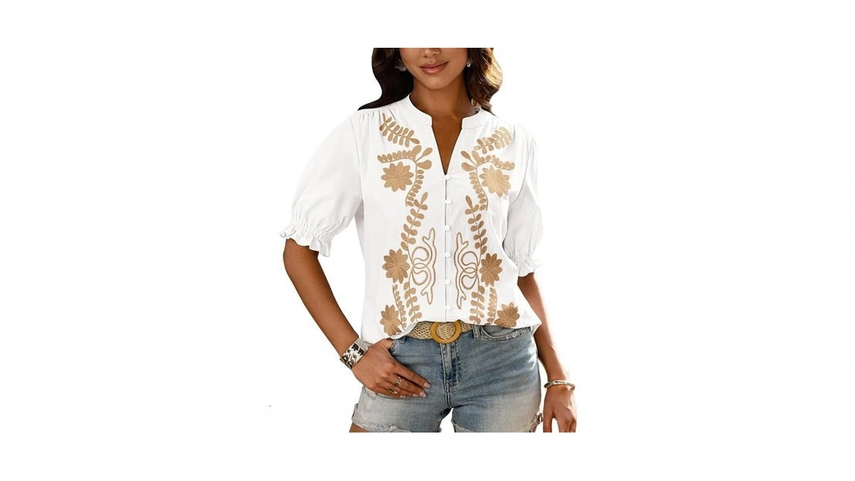 Btfbm Women's 2026 Summer Tops Casual Floral Boho V Neck