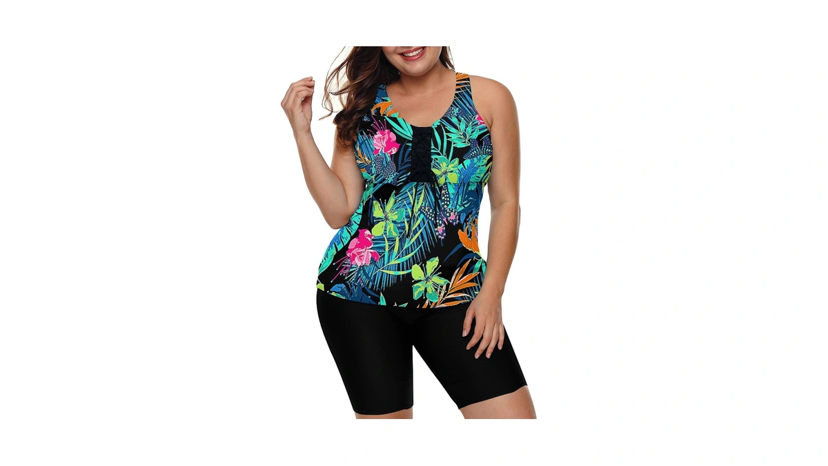 Lalagen Womens 2026 Plus Size Tankini Swimsuits Rash Guard Capris