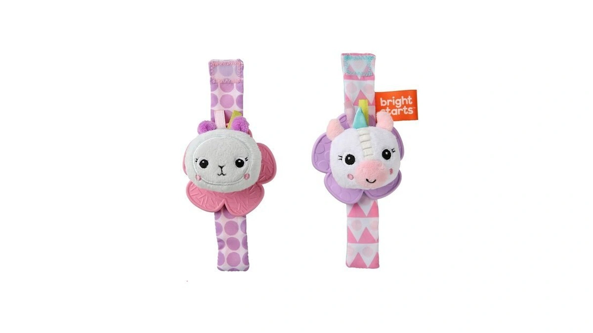 Bright Starts Rattle & Teethe Wrist Pals Toy, Unicorn &
