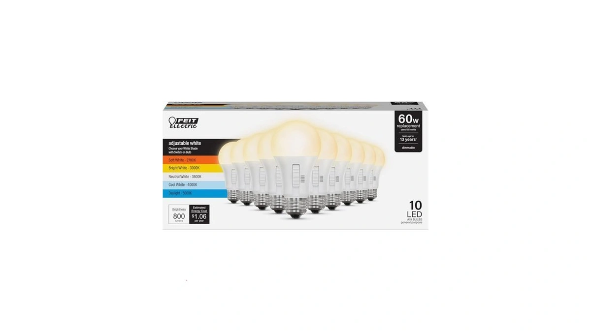 Feit Electric A19 Led Light Bulb, 60w Replacement, Dimmable, Selectable