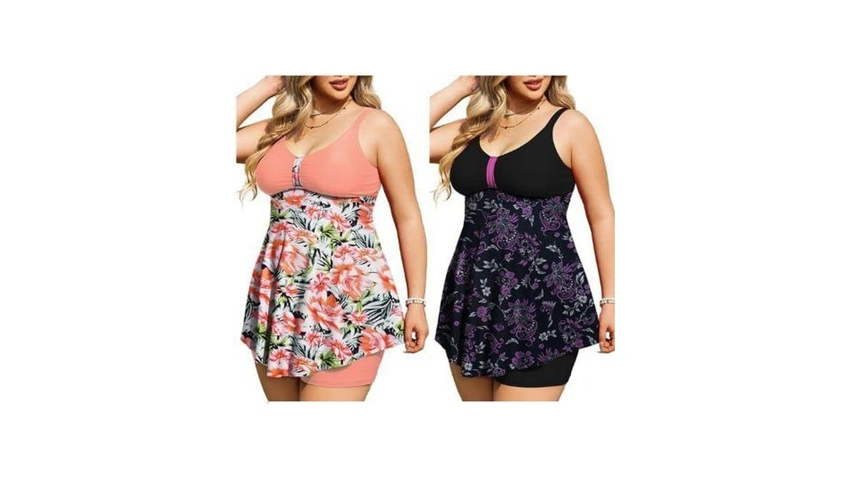 Tralilbee Women's Plus Size Tankini Swimsuits Swim Dress One Piece