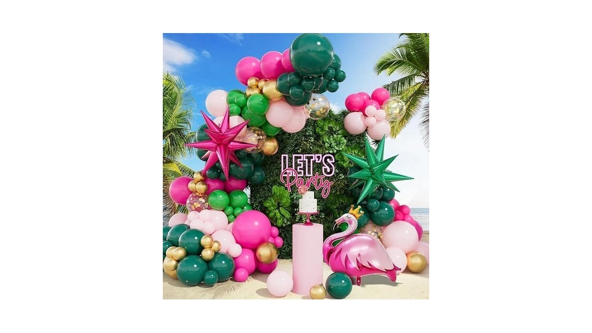 Cbodeco Tropical Flamingo Balloon Arch Garland Kit, Hot Pink Green