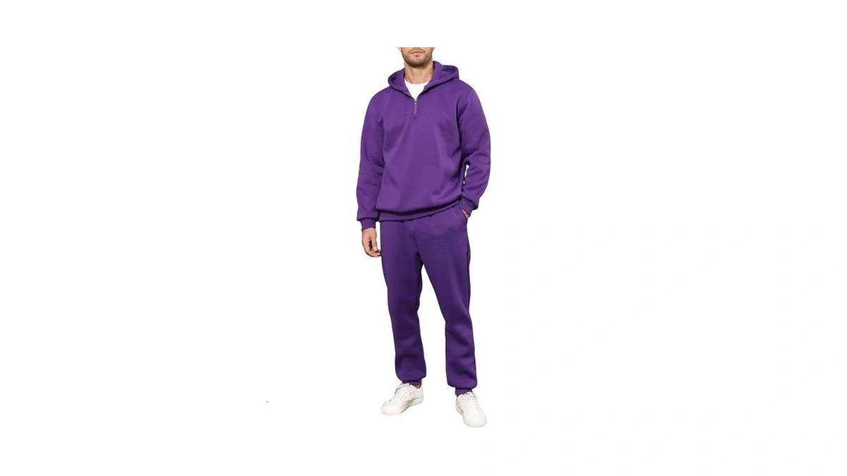 Linmyzai Purple Men's Tracksuits Long Sleeve Casual Sweatsuits Quarter Zip