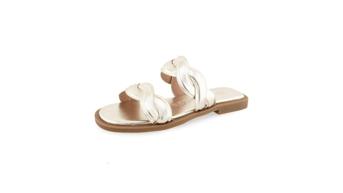 Aerosoles Women's Colette Flat Slide Sandal, Gold Metal Faux Leather,