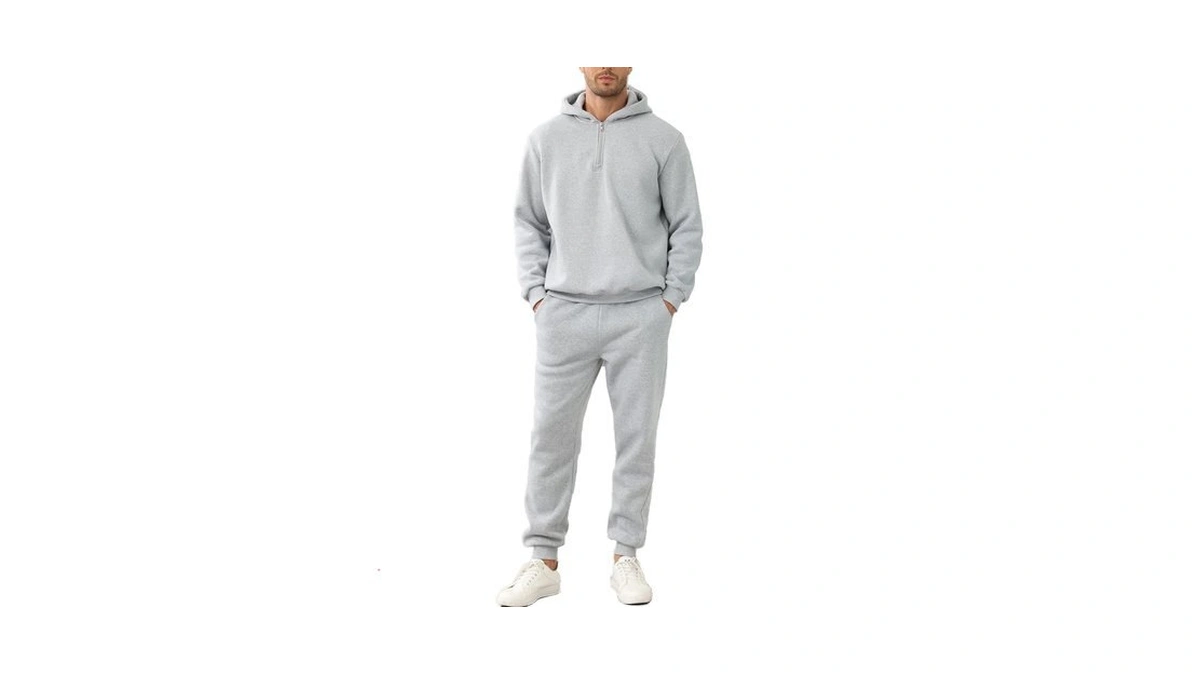 Jihuilai Grey Men Track Suits 2 Piece Set Quarter Zip