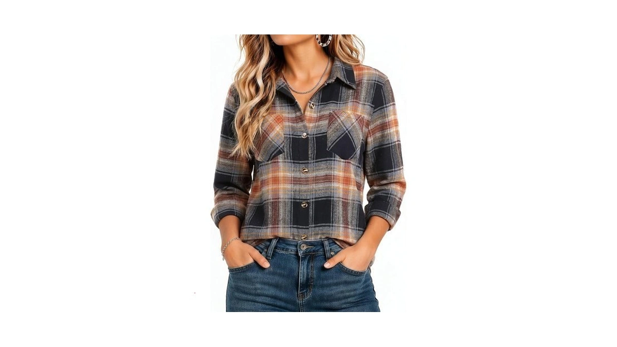 Zeagoo Womens Plaid Shirts Flannel Classic Long Sleeve Button Down