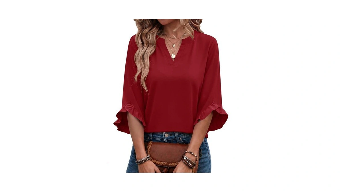 Micoson Womens Summer Tops 2026 Trendy Ruffle 3/4 Length Sleeve