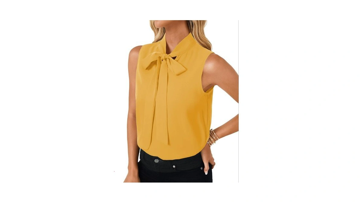 Lyaner Women's Bow Tie Mock Neck Blouse Sleeveless Business Casual