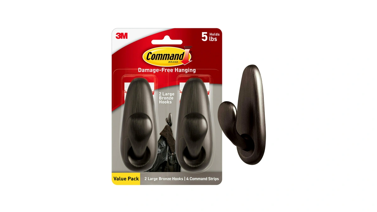 Command 5 Lb Large Oil Rubbed Bronze Metal Hooks, 2