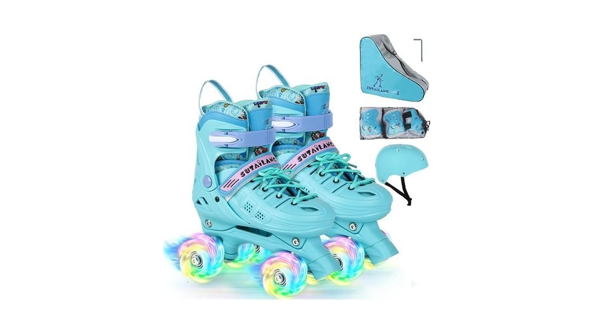 Vezlopus Roller Skates, Adjustable Blue Roller Skates With All Light