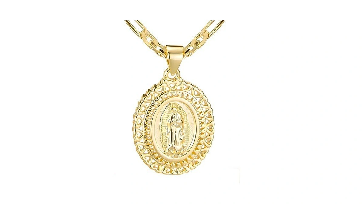 Kyhvoux Women's Virgin Mary Necklace, 14k Gold Plated Copper Virgen