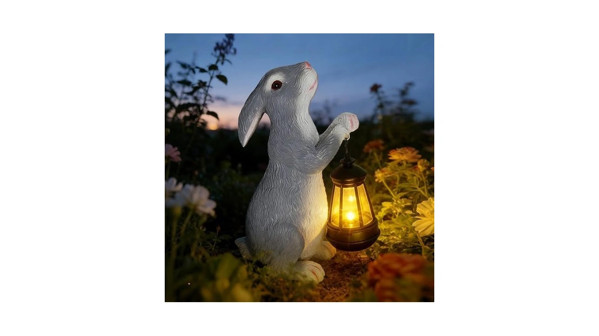 Astruly Solar Rabbit Garden Statue With Glowing Lantern - Weatherproof