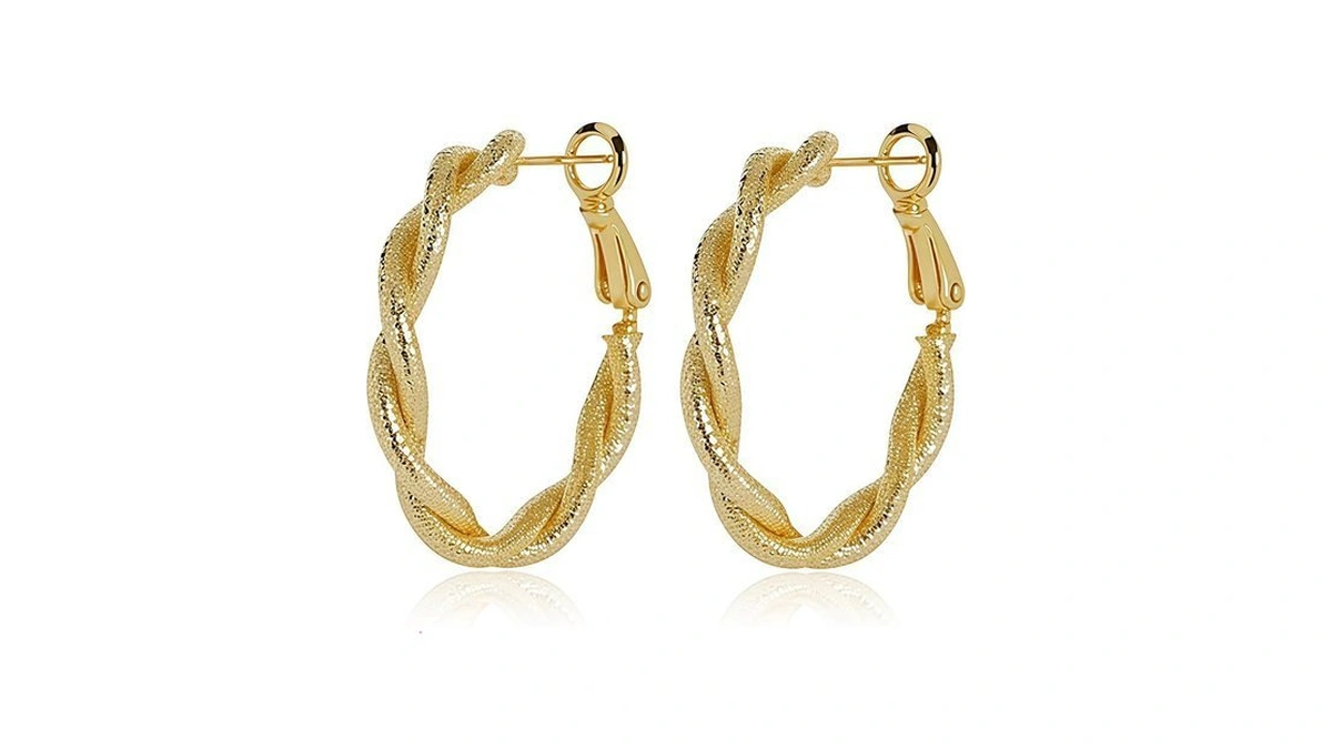 14k Gold Plated Matte Sparkle Twisted Hoop Earrings, 30mm Medium