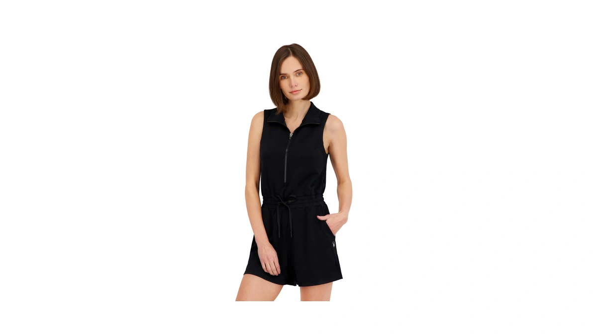 Spyder Womens Harmony Scuba Knit French Terry Sleeveless Romper, Black,