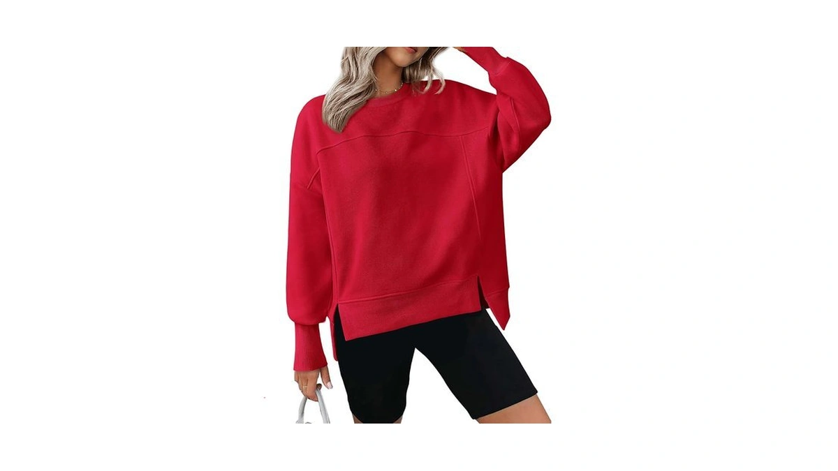 Btfbm Women's Casual Crewneck Sweatshirts Long Sleeve Side Slit Workout