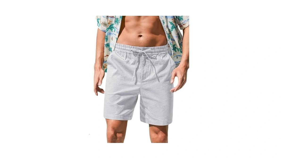 Rqp Mens Cotton Linen Shorts Casual Drawstring 7inch Inseam Shorts