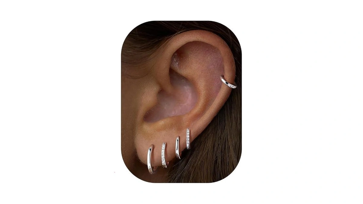 Turandoss 5 Pairs Silver Huggie Hoop Earrings For Women