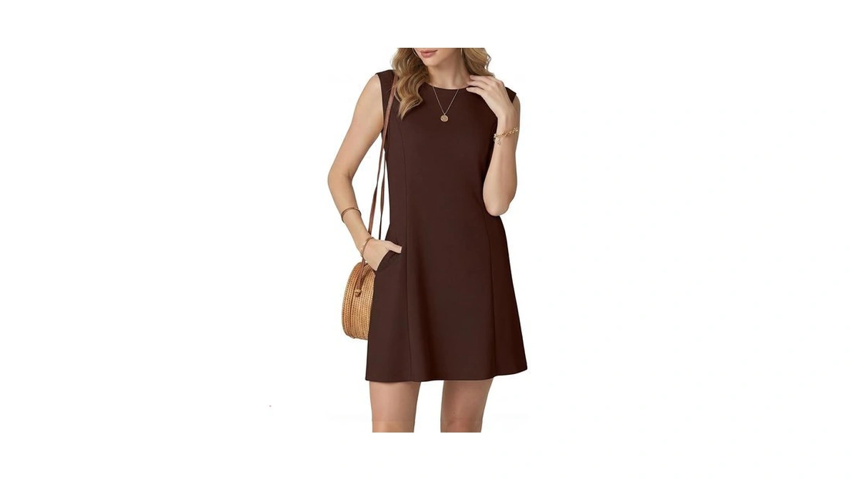 Himone Womens Basic Mini Dress Sleeveless Crew Neck A Line