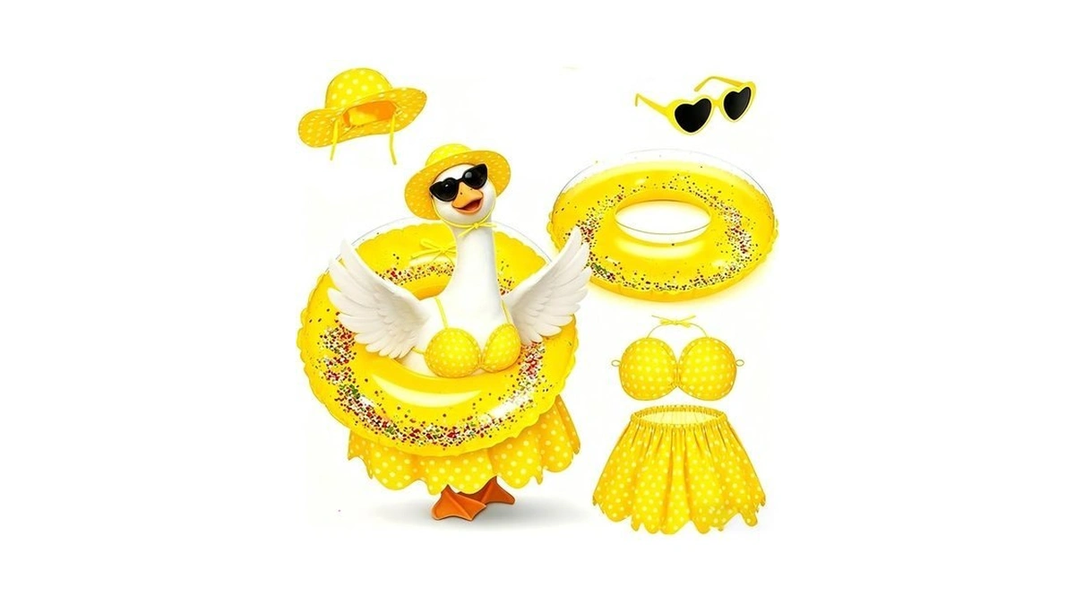 Mqaue Summer Bikini Porch Goose Outfits, 5pcs Yellow 23" Goose