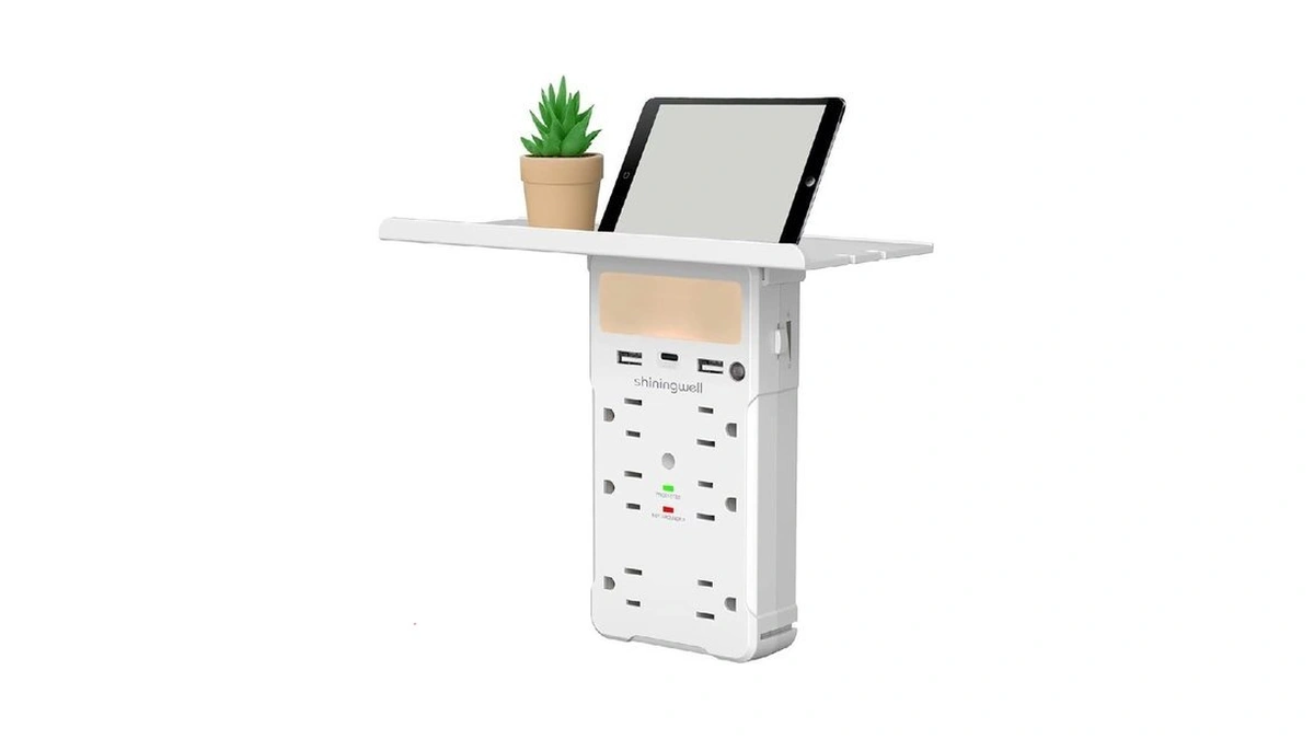 Shiningwell Wall Outlet Extender With Shelf And Night Light, White