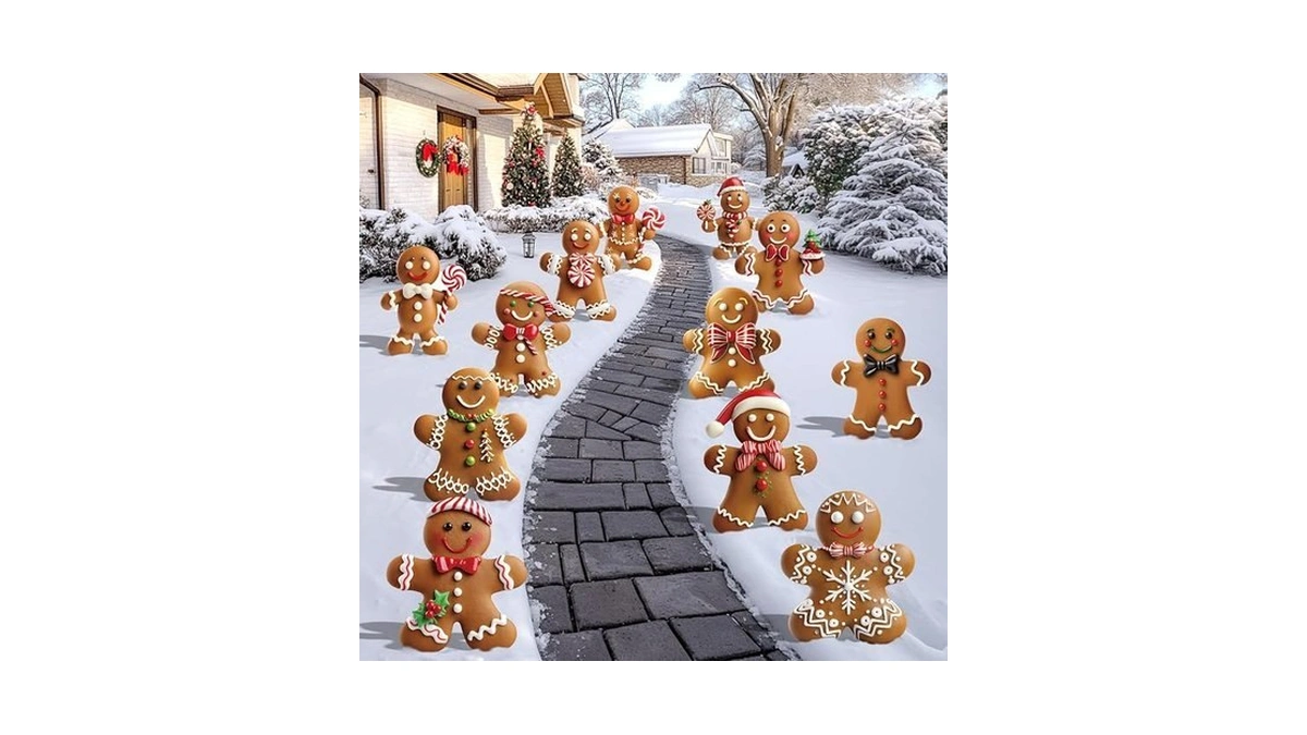 12 Pcs Christmas Gingerbread Man Yard Signs With Stakes -