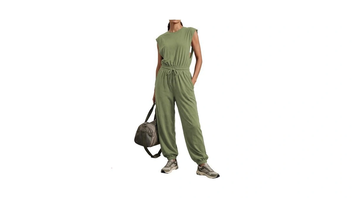 Outfeel Women's Casual Jumpsuit Crewneck Cap Sleeve One Piece Outfits