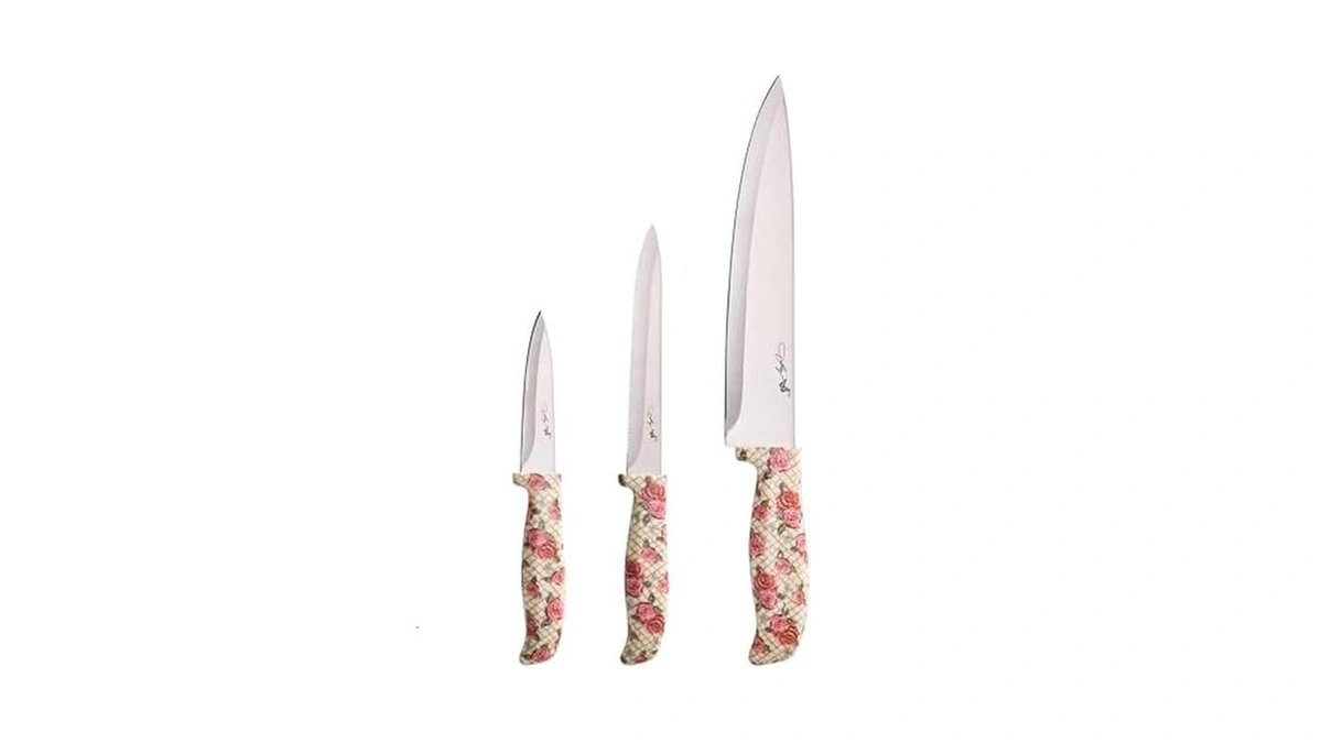 Dolly Parton 3-piece Knife Set, Rose Pattern Handles, Includes 8