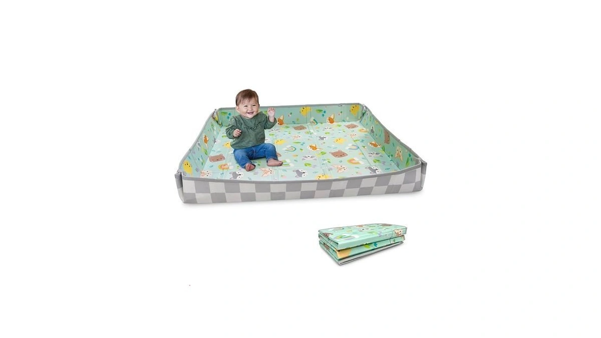 Infantino Foldable Foam Play Mat Reversible 57x57 In, Animals
