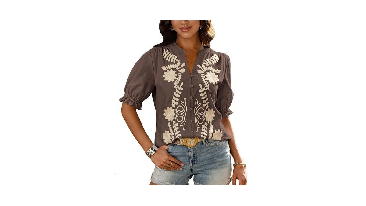 Btfbm Women's 2026 Summer Tops Casual Floral Boho V Neck