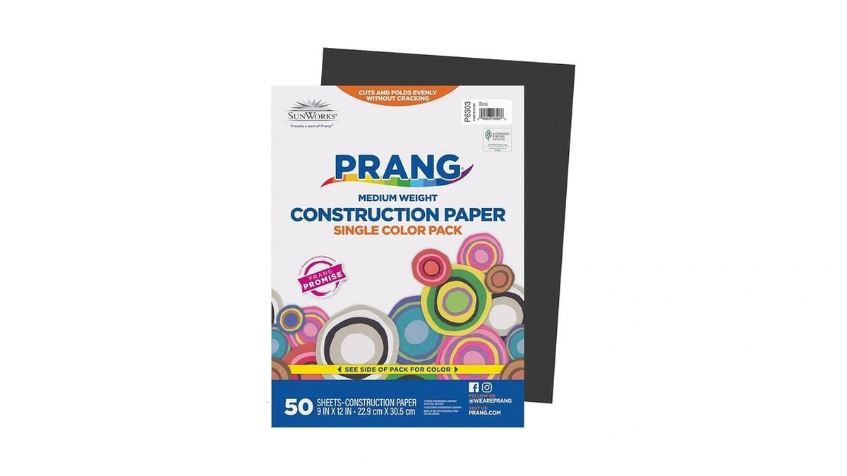 Prang (formerly Sunworks) Construction Paper, Black, 9" X 12", 50